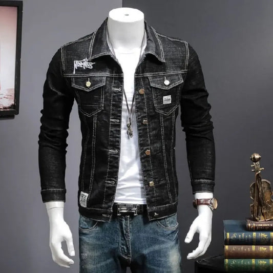 Fashion Casual teenagers denim jacket male Korean embroidery slim men's jacket