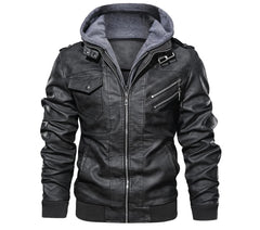 Winter Men's PU Leather Jacket Casual Man Motorcycle Leather Hooded Coats