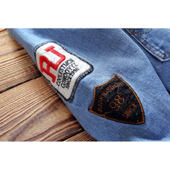 Men's Denim Jackets Fashion Male Trendy Ripped Denim Bomber Coats Mens