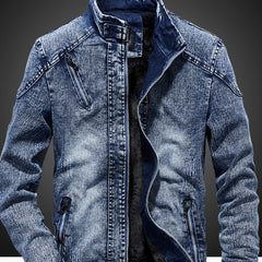 Vintage Mens Denim Jacket Solid Casual Mens Jeans Coat Fashion Stand Clothes