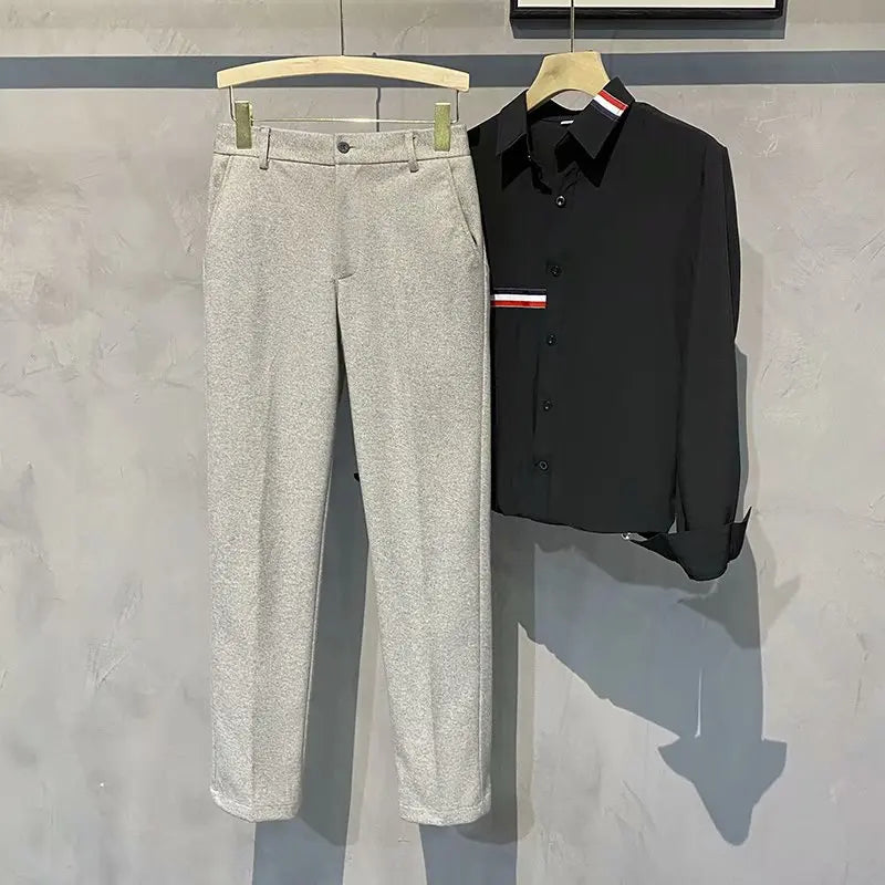 Slim Woolen Cloth Men Pants Autumn Winter Business Casual Suit Pants Simple Drape