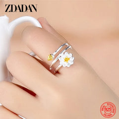 925 Sterling Silver Charm Lotus Ring For Women Fashion Open Adjustable