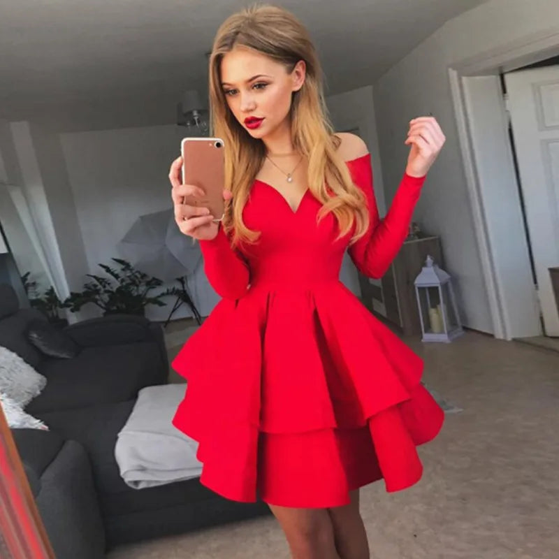 Evening wear Dresses: Long Sleeve Clubwear V-Neck Off The Shoulder Dress