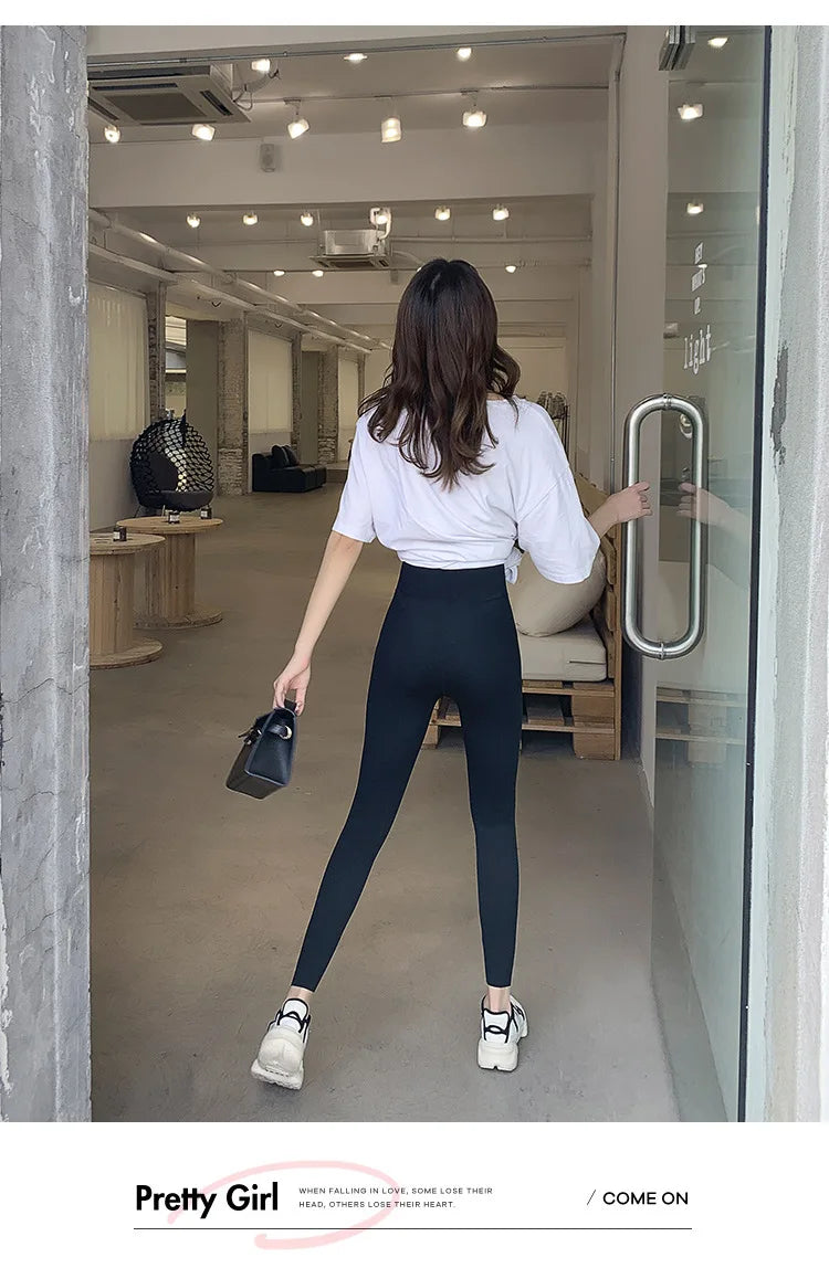 Women Sharkskin Black Leggings Thin Workout Stretch Fitness