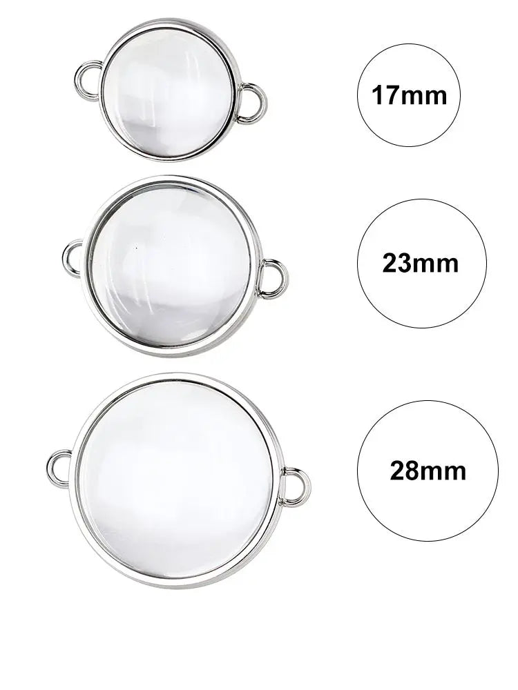 13pcs 17mm 23mm 28mm Women Bracelet Floating Locket Double Curved Glass Living Memory Locket Stainless Steel Jewelry Medallion