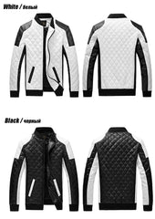 Men Casual Classic Motorcycle Thick Pu Coat Winter Black White