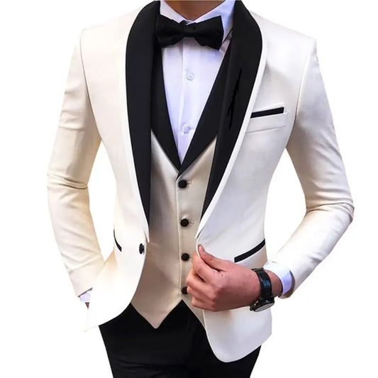 Wedding Evening Dress 3 Pieces Jacket+Pants+Vest Men Suit Set Fashion Slim Fit