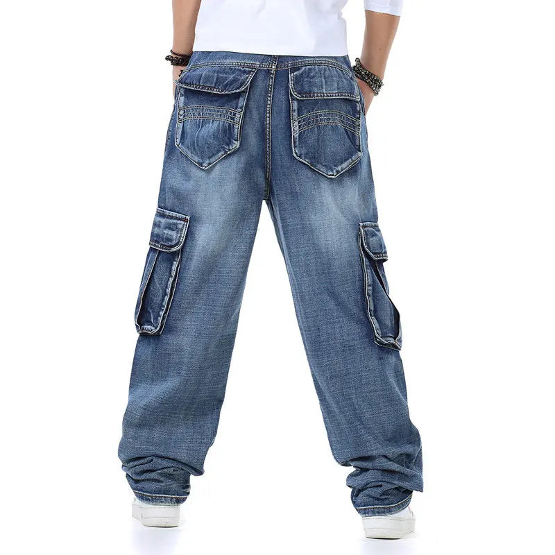 Large Size 46 Loose Jeans Men Denim Pants Straight Pocket Baggy Casual Streetwear