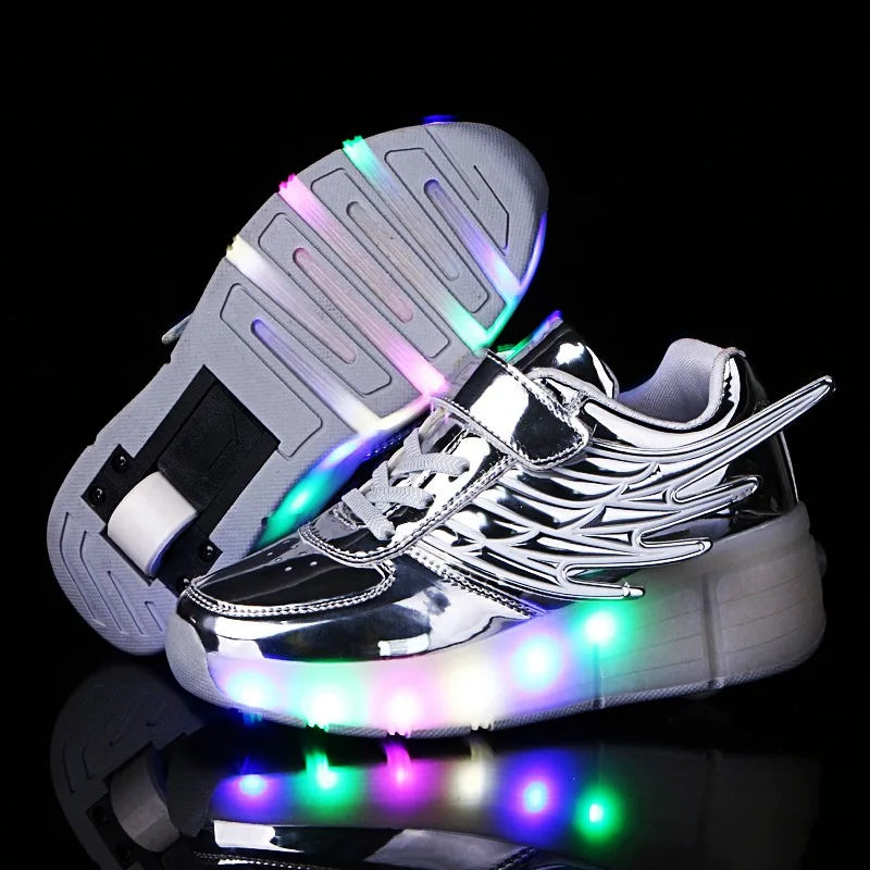 Kids LED light roller shoes for boys girl luminous light up skate sneakers with on wheels