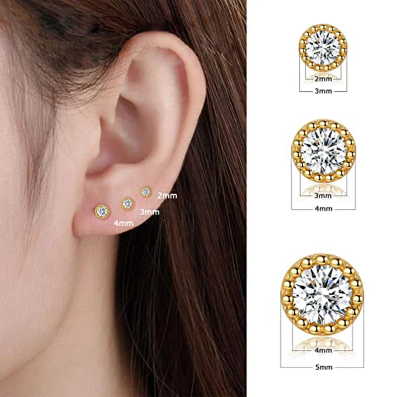 CANNER 3pcs/set Bling Zircon Earring 925 Sterling Silver Cute Mini Heart Star Stud Earrings Ear Bone Earlobe Piercing Jewerly