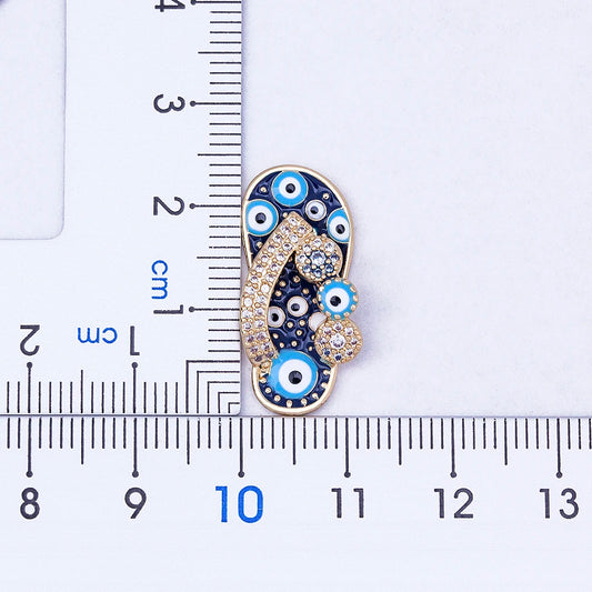 Pave CZ Rhinestone Enamel Slipper Pendant For Women Blue Evil Eye Necklace