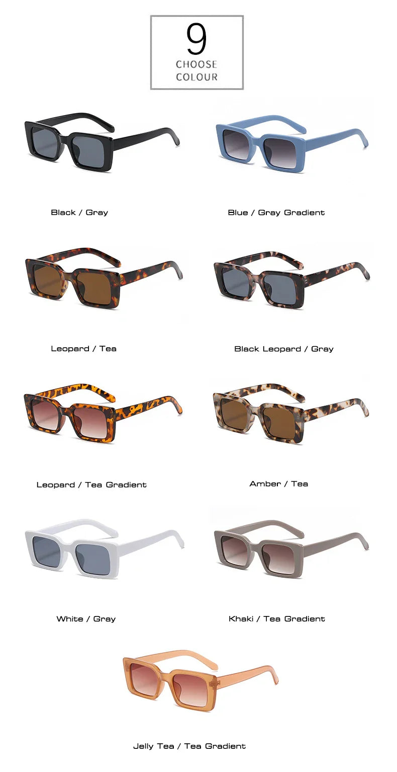 SO&EI Ins Popular Fashion Small Rectangle Sunglasses Women Retro Leopard Shades UV400 Men Trending Square Sun Glasses