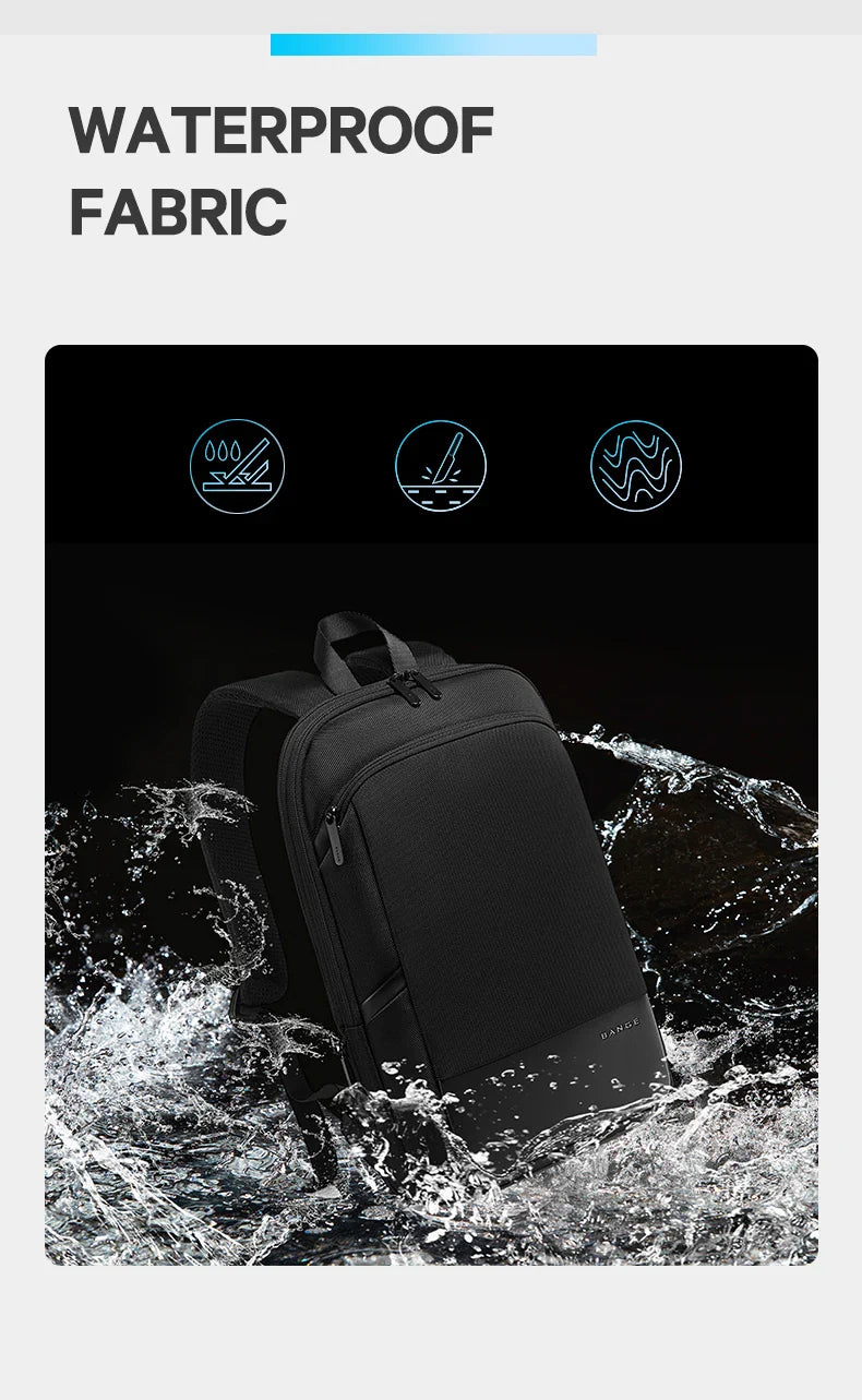 BANGE Slim Men Business Expandable Waterproof 15.6" Laptop Backpack Fashion Male Travel Light Scalable Shoulder Bags for Men