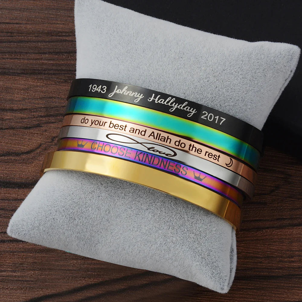 Personnalisé Bracelet for Women Custom Necklace Bar Engraved Name Text Mantra Bangle Cuff Stainless Steel Jewelry for Women Gift