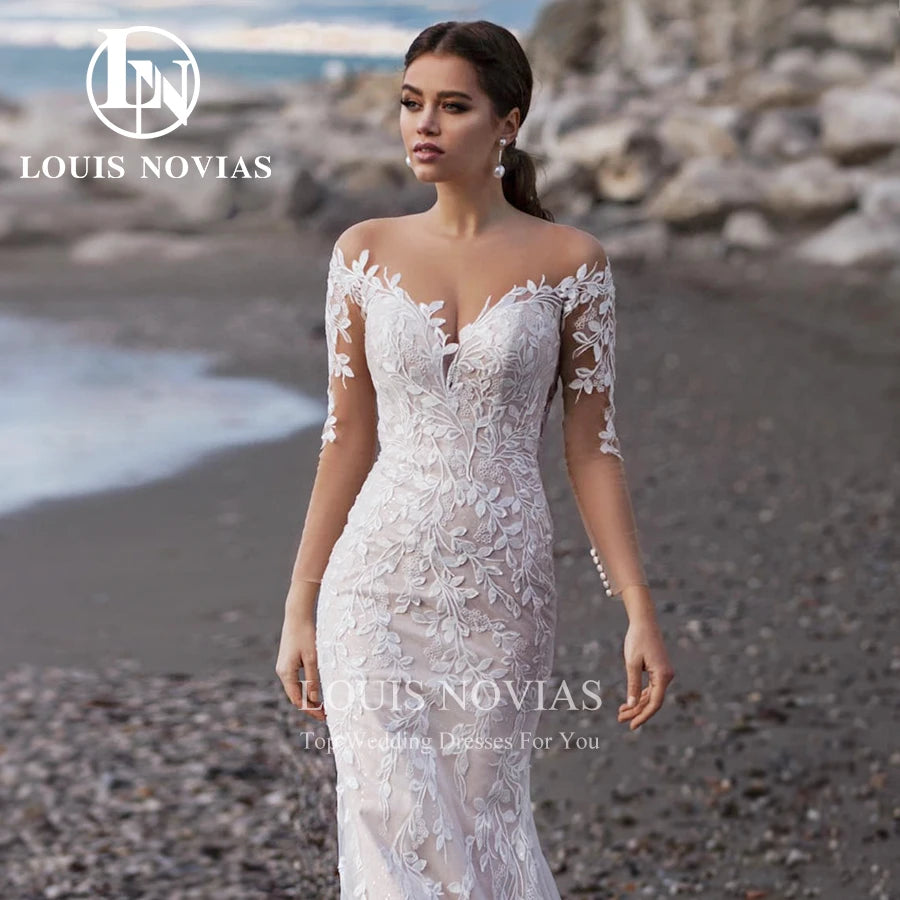 White Bridesmaid Dresses: Wedding Dresses Bride Long Sleeve Invisible Neckline