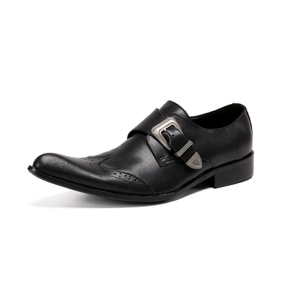 Black Fashion Brock Man Banquet Shoes Plus Size Real Leather Formal Brogue Shoes Pointed Toe Business Office Oxfords Shoes