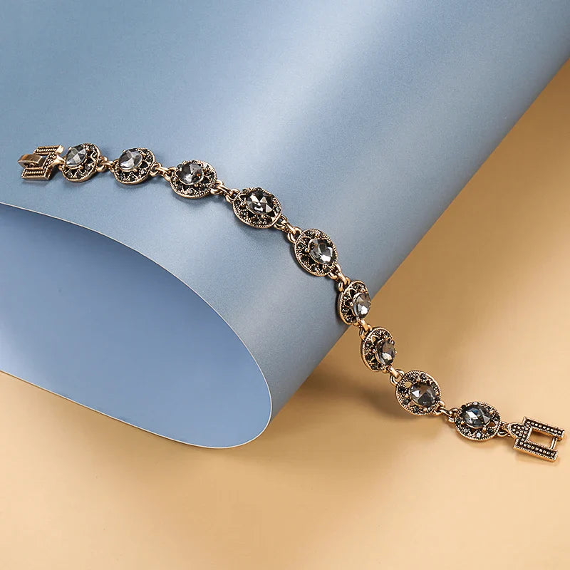 Wbmqda Charm Ethnic Wedding Bracelet Women 585 Antique Gold Boho Gray Crystal Bracelet Vintage Jewelry Russia Accessories