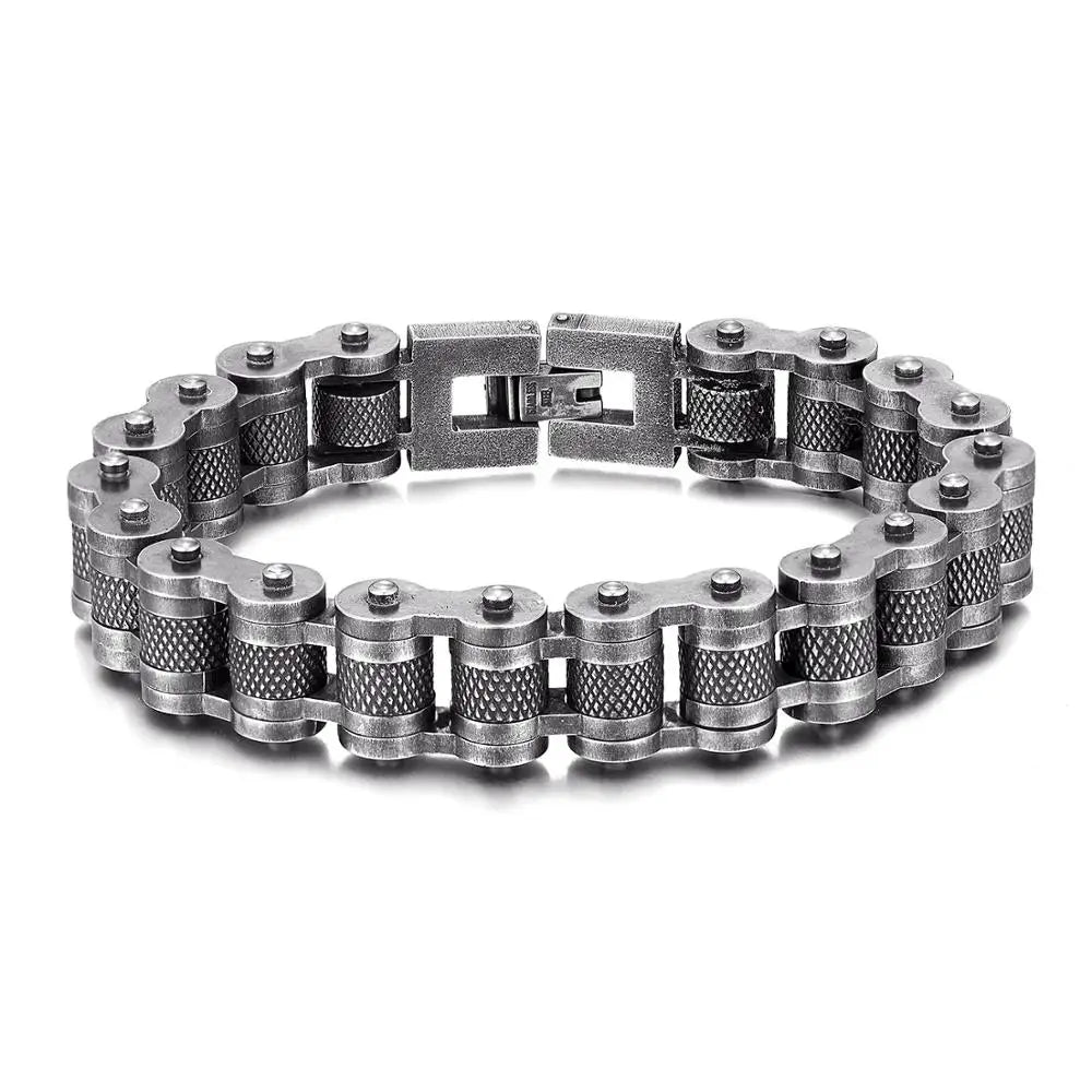 MKENDN Retro Biker Chain Bracelet Mens Bracelet Link Chain Motorcycle Bicycle Style Bracelets Stainless Steel Bangles Jewelry
