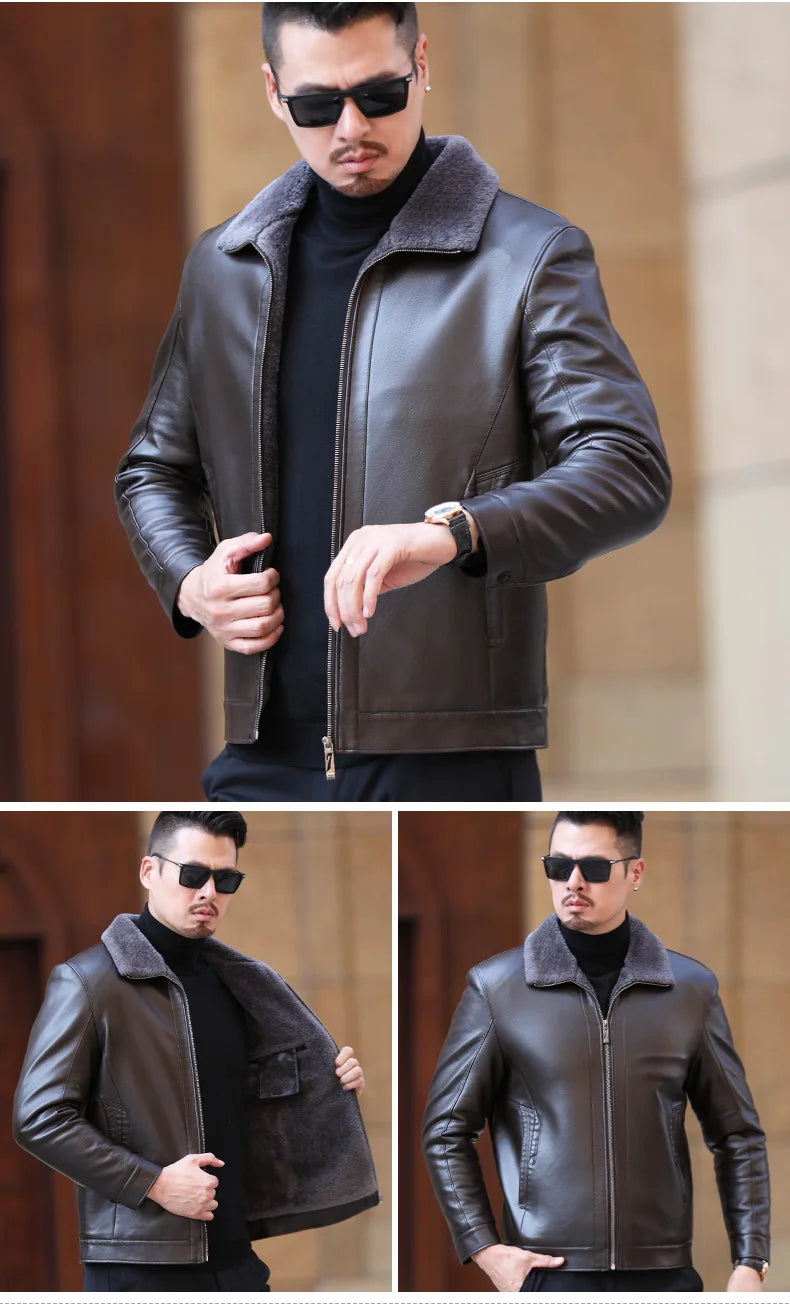 YXL-222 Leather Jacket Men's Fur One Casual Thickened Plus Cashmere