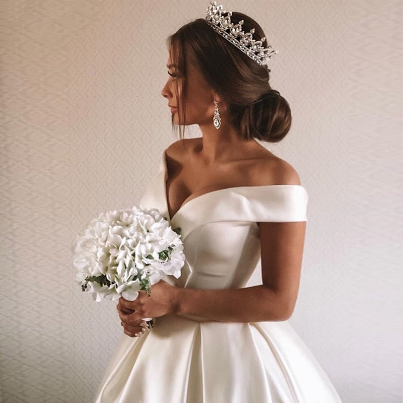Wedding Dresses V-neck Off The Shoulder A-line Floor Length