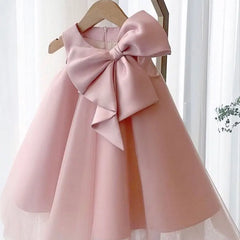 Flower Girl Dress Kids Birthday Baptism Dresses For Children Elegant Big Bow Frocks Girls