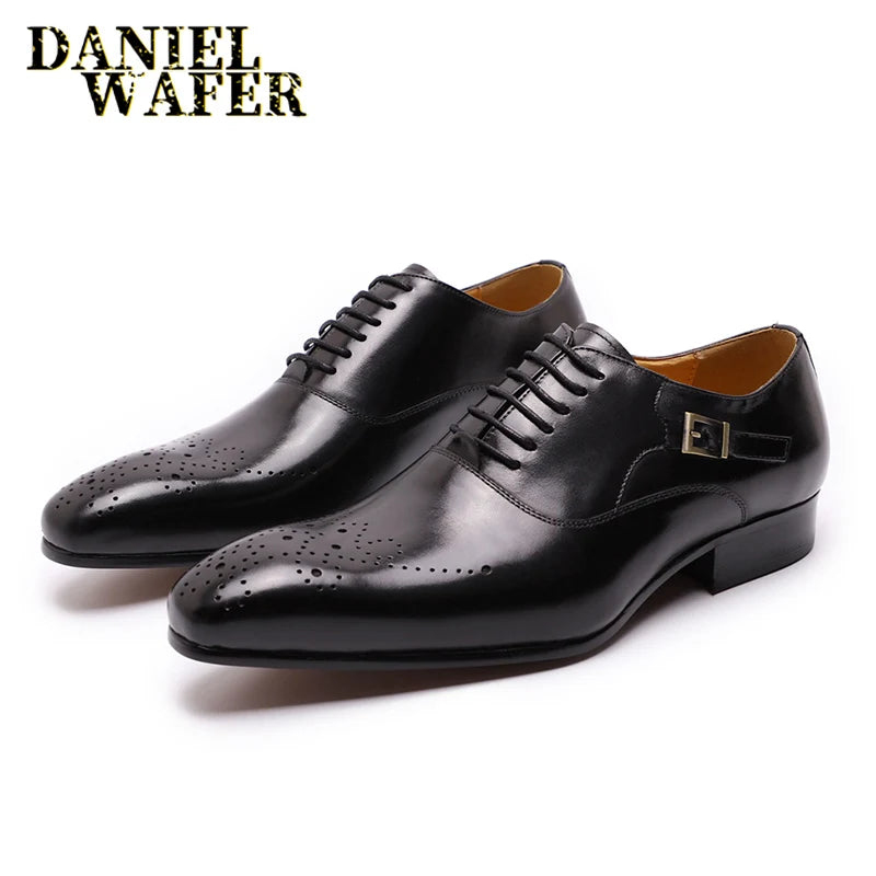 Luxury Brand Men Oxford Shoes Office Wedding Formal shoes White Black Brown Hand-polishing Lace up Pointed toe Leather Shoes Men