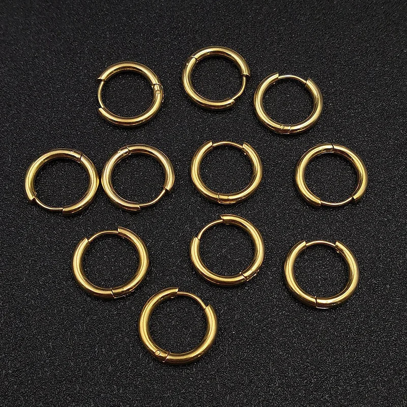 10pcs/lot Stainless Steel Hoop Earrings 2.5mm 2.0mm Thick for Men Women Blue Black Gold Colorful Round Circle Earring Wholesale