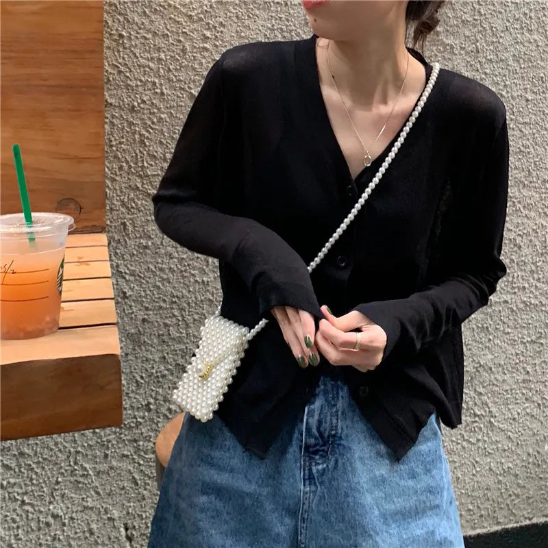 Cardigan Shirt Women Tops Korean Long Sleeve Cardigan Summer Tops V Neck