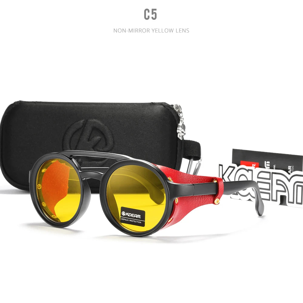 Sunglasses Men Women Leather Shield Sunglasses  Twin Bridge Designed