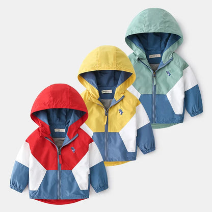 Spring Children Jackets for Boys Hooded Patchwork Kids Boy Outerwear Windbreaker Autumn Casual Children Coats Clothing 2-6 Years