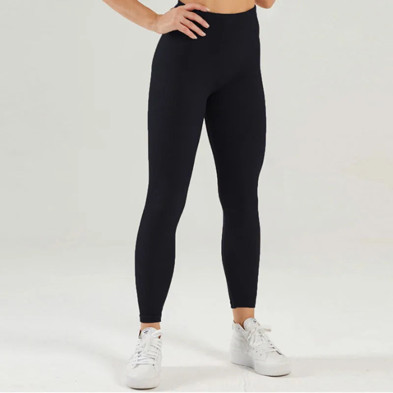 Tossy Ribbed Yoga Leggings Sports Tights Women Seamless Knit Yoga Pants White