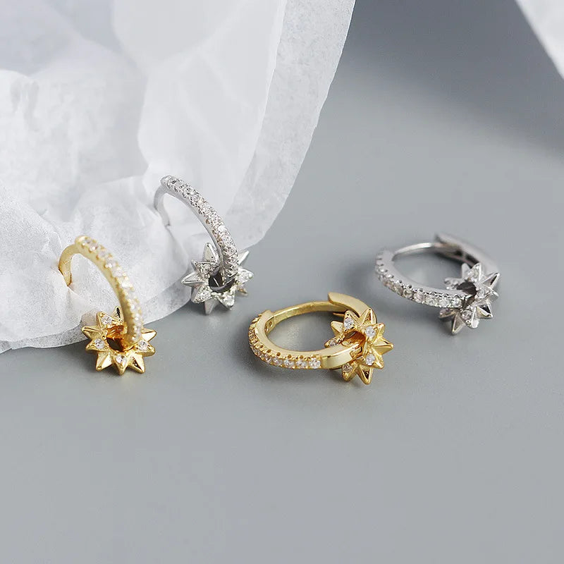 925 Sterling Silver Earring Zircon Sun Flower Ear Ring Geometric Style Water Drop Ear Bone Cute Temperament Woman Girl Ear Jewel