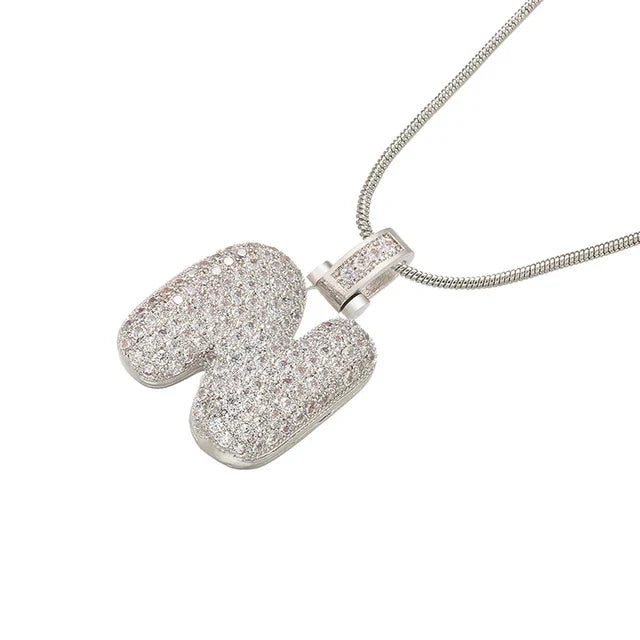 ZHUKOU 1.25x500mm Fat and lovely crystal brass silver color  letter necklace for women friends birthday gift model: VL34