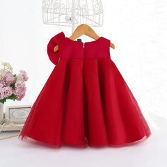 Flower Girl Dress Kids Birthday Baptism Dresses For Children Elegant Big Bow Frocks Girls