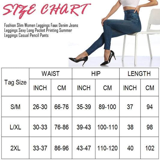 Push Up Seamless High Waist Faux Denim Leggings Women Casual Elastic Pocket Jeans