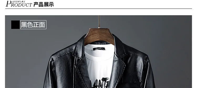 Men's Fashion Casual Motorcycle Leather Coat / Male Slim Fit Solid