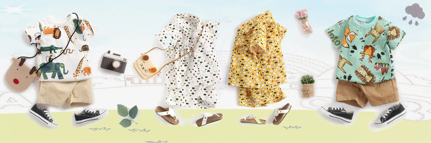 Cartoon Boys Clothing Sets Summer Short Sleeve Cotton Baby Tops + Baby Shorts 2Pcs Casual