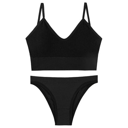 Bra Set Women Underwear Set Bralette Female Lingerie Ribbed Tops