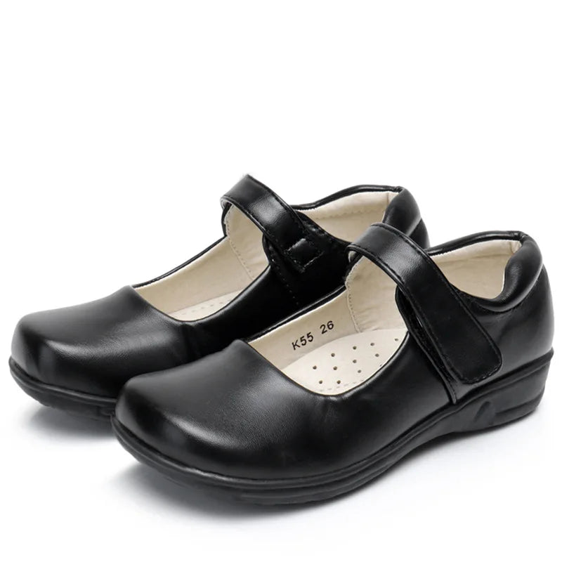 Girls Leather Shoes for Children PU Leather School Black Princess Shoes