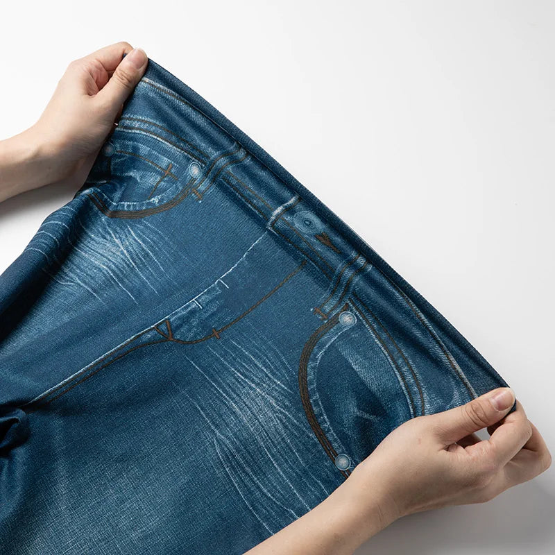 Push Up Seamless High Waist Faux Denim Leggings Women Casual Elastic Pocket Jeans