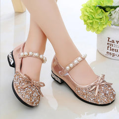 Summer Girls Shoes Bead Mary Janes Flats Fling Princess Glitter Shoes Baby Dance Shoes