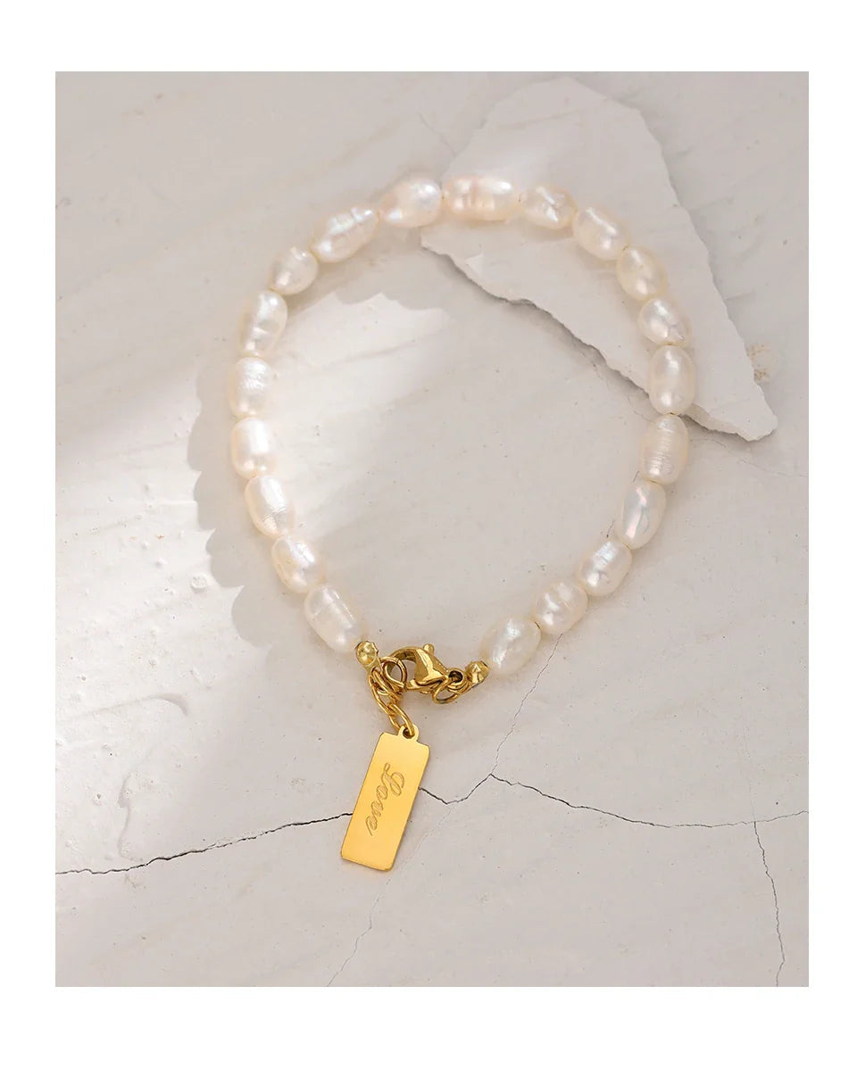 Yhpup Stainless Steel Natural Pearl Bracelet Stylish Chain LOVE Women Bracelet High Quality Jewelry бежутерия женская колье