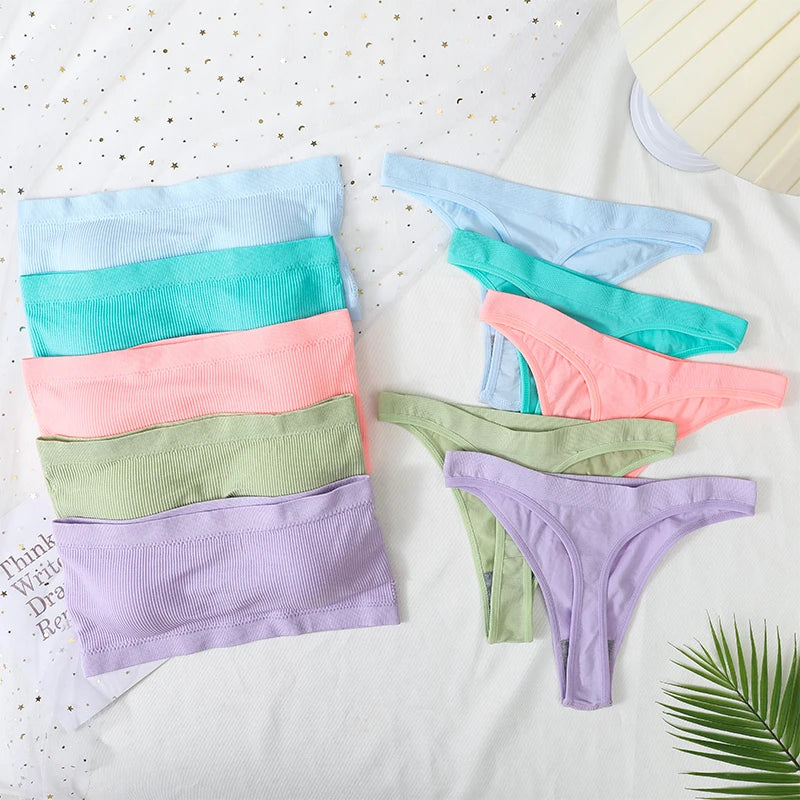 Women Bra Set Strapless Seamless Underwear Push Up Bra High Waist Thong
