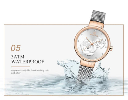 Women Watch NAVIFORCE Top Luxury Brand Steel Mesh Waterproof Ladies Watches Flower Quartz Female Wristwatch Charming Girl Clock