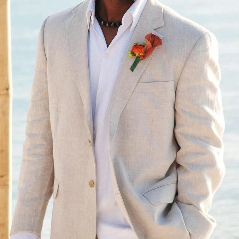Tuxedo for Mens: Beige Linen Men's Suits for Summer Beach Wedding 2 Pcs American