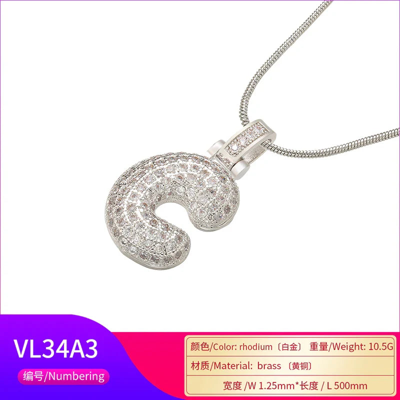 ZHUKOU 1.25x500mm Fat and lovely crystal brass silver color  letter necklace for women friends birthday gift model: VL34