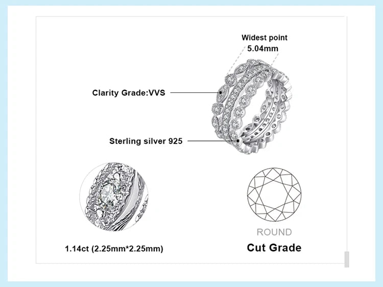 JewelryPalace 3 Pcs 925 Sterling Silver Yellow Rose Gold Band Ring Set Women