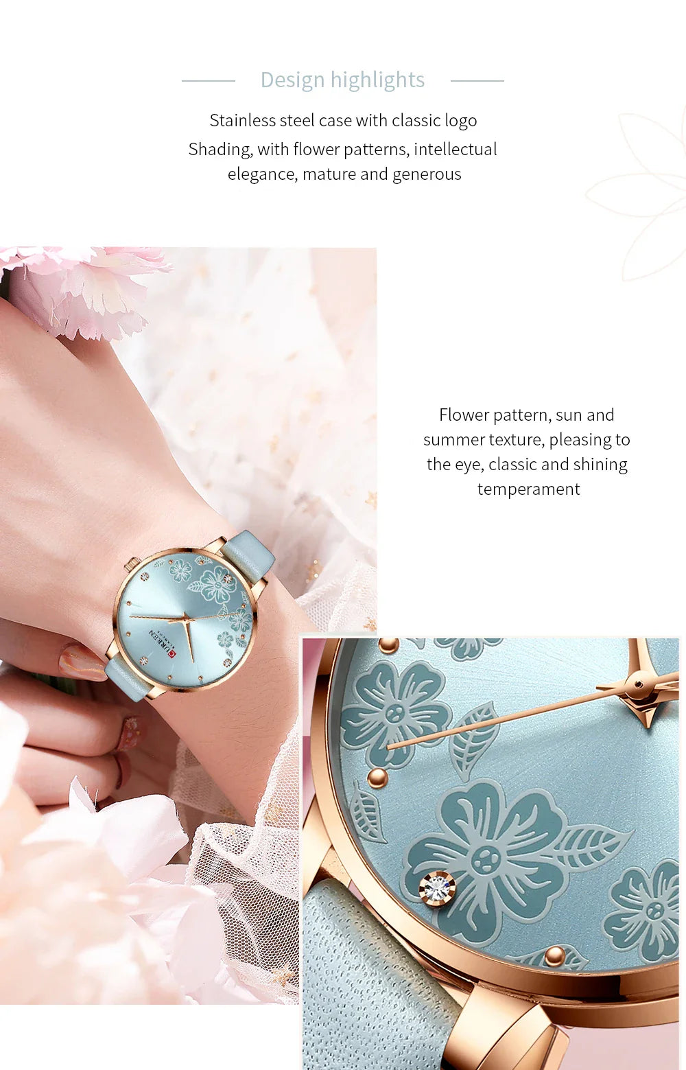 CURREN Watches Women Brand Leather Quartz Wristwatches Luxury Design Clock for Ladies Charm Flowers Dial with box