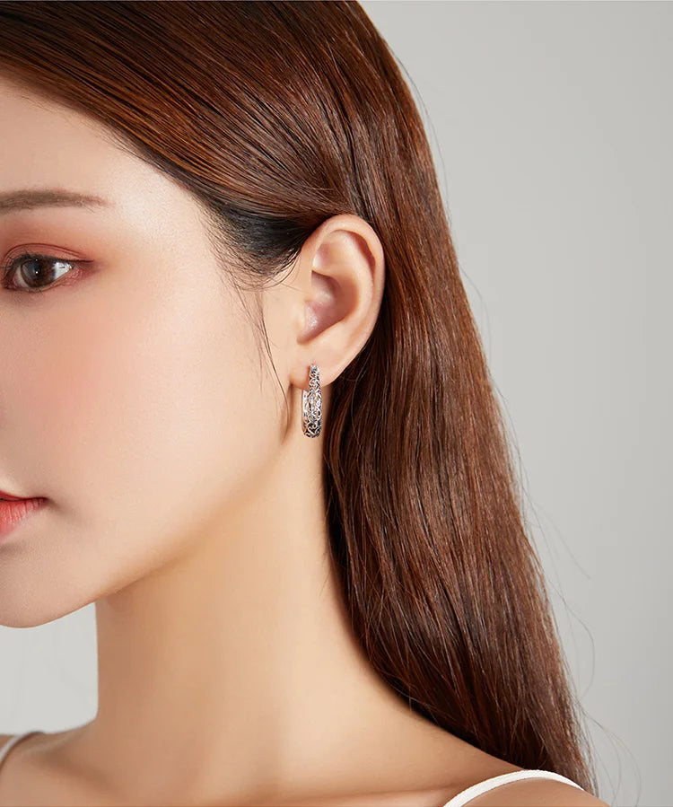 BAMOER 18K Gold Plated Filigree Hoop Earrings 925 Sterling Silver Vintage Vine Earrings For Women Fine Jewelry Original Design