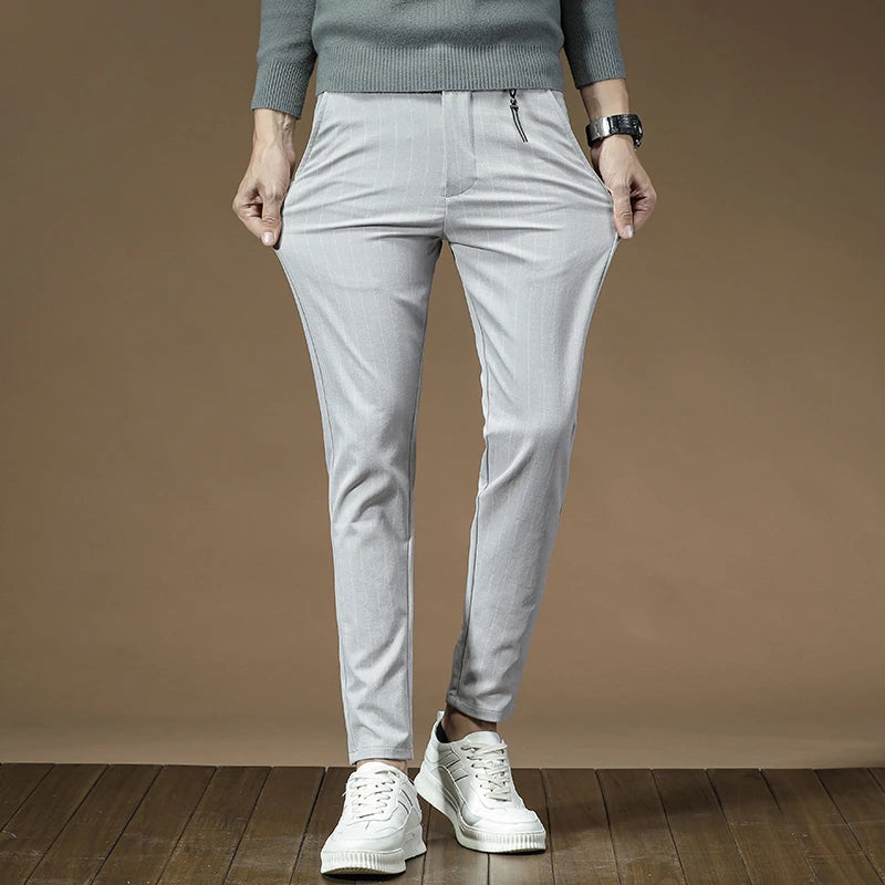 Men's Dress Pants Fashion Plaid Stripe Business Slim Fit Office Classic Retro Suit Pant